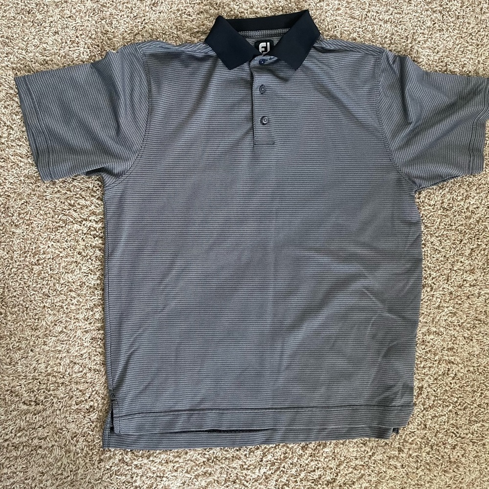 Footjoy Polo Shirt Mens Large Black Gray Stretch Golf Short Sleeve Logo Classic